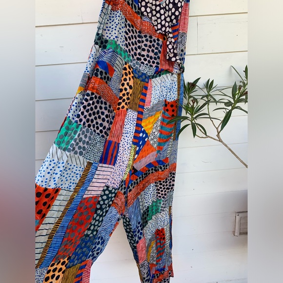 Gorman X Julia Flanagan Silk Blend Multi Printed Jumpsuit 14 Patchwork Crop Dot - Picture 10 of 11